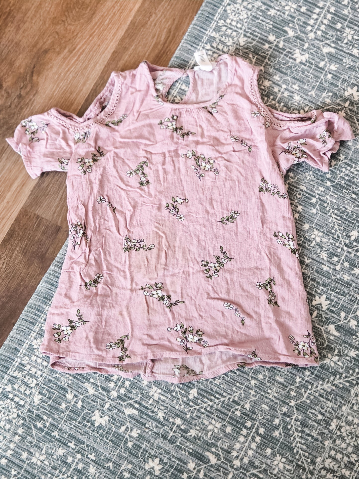 Orchid Floral Cold Shoulder Top Youth L