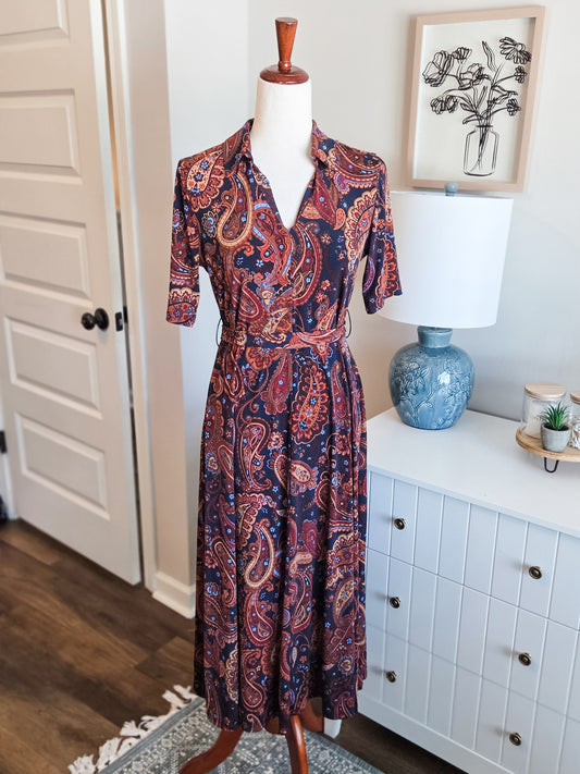 Black Orange Blue Print Dress S