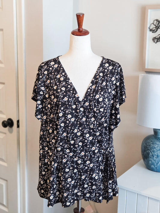 Black Floral Blouse 3X