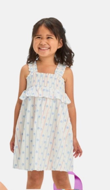 White Blue Red Print Dress 3T
