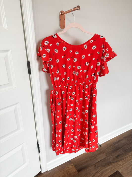 Reddish Orange Floral Dress