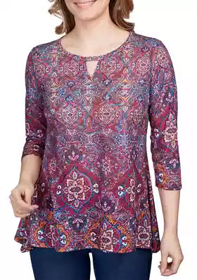 Pink Blue Orange Print Top 3X