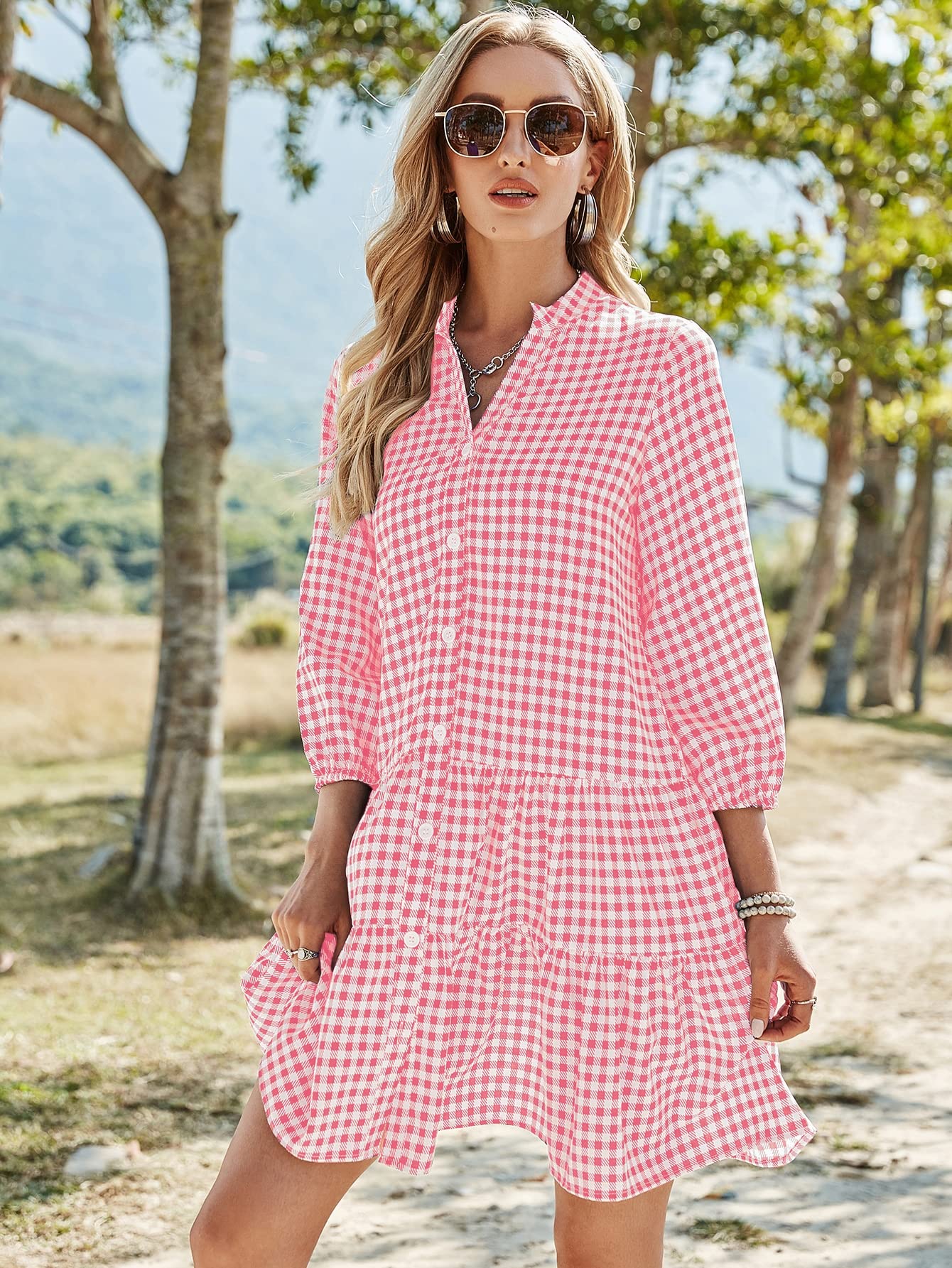 Red White Gingham Dress M