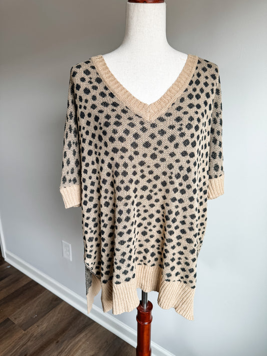 Brown Black Print Sweater Top One Size