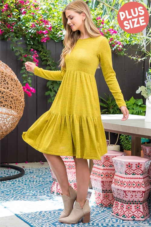 Mustard Tiered Dress :: Plus