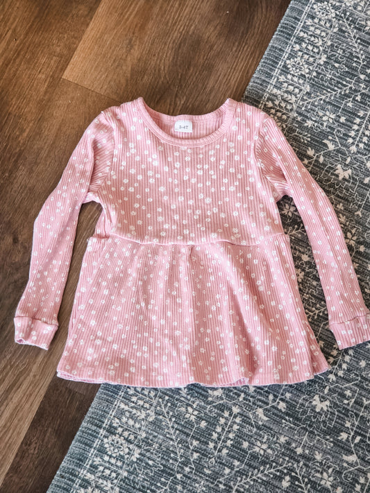 Pink White Floral Top 3-4T