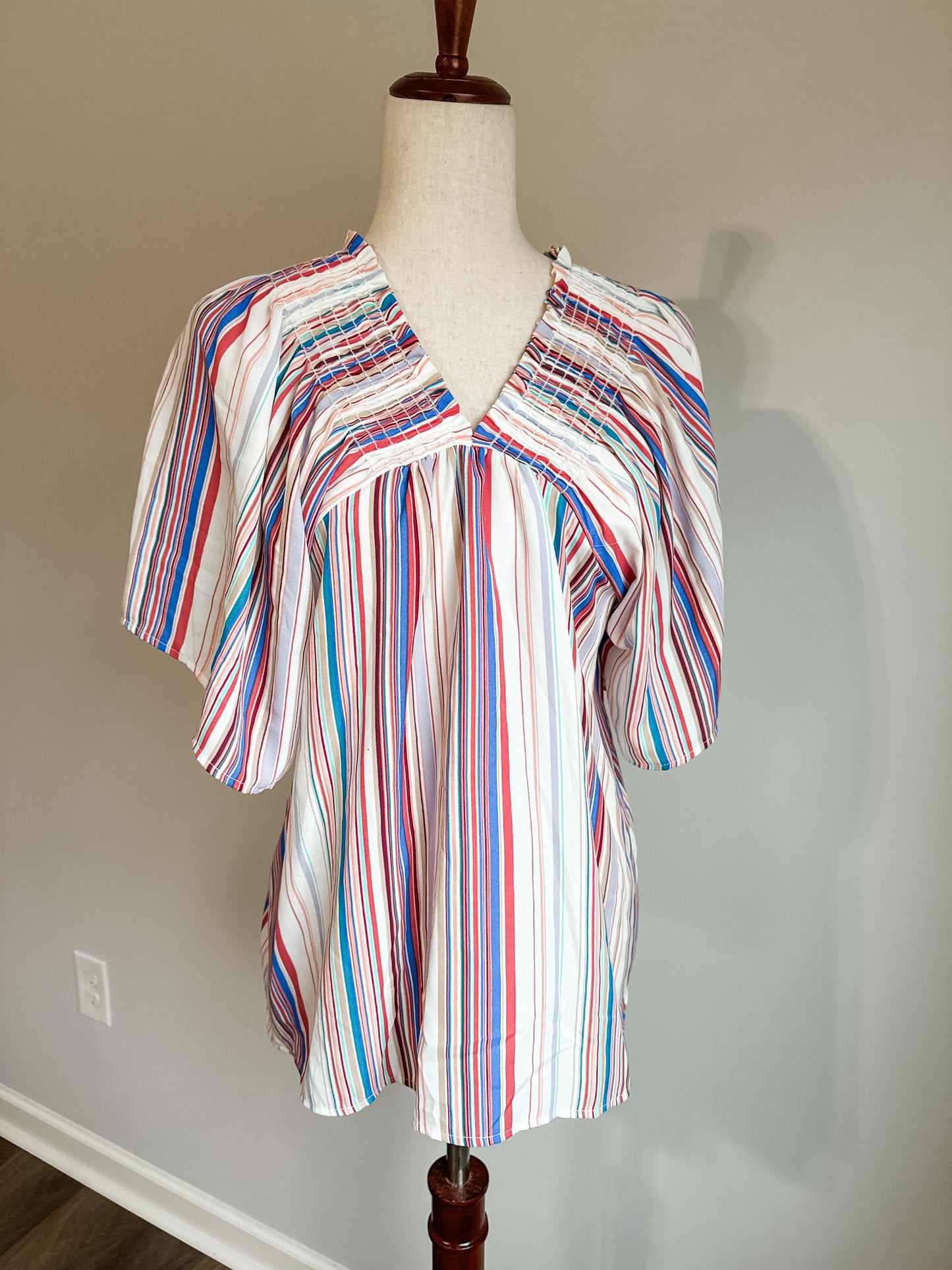 White Multi Color Striped Top S