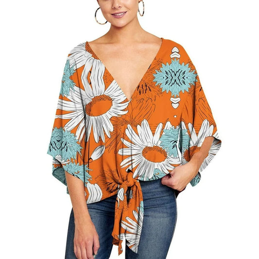 Orange Blue Floral Top S