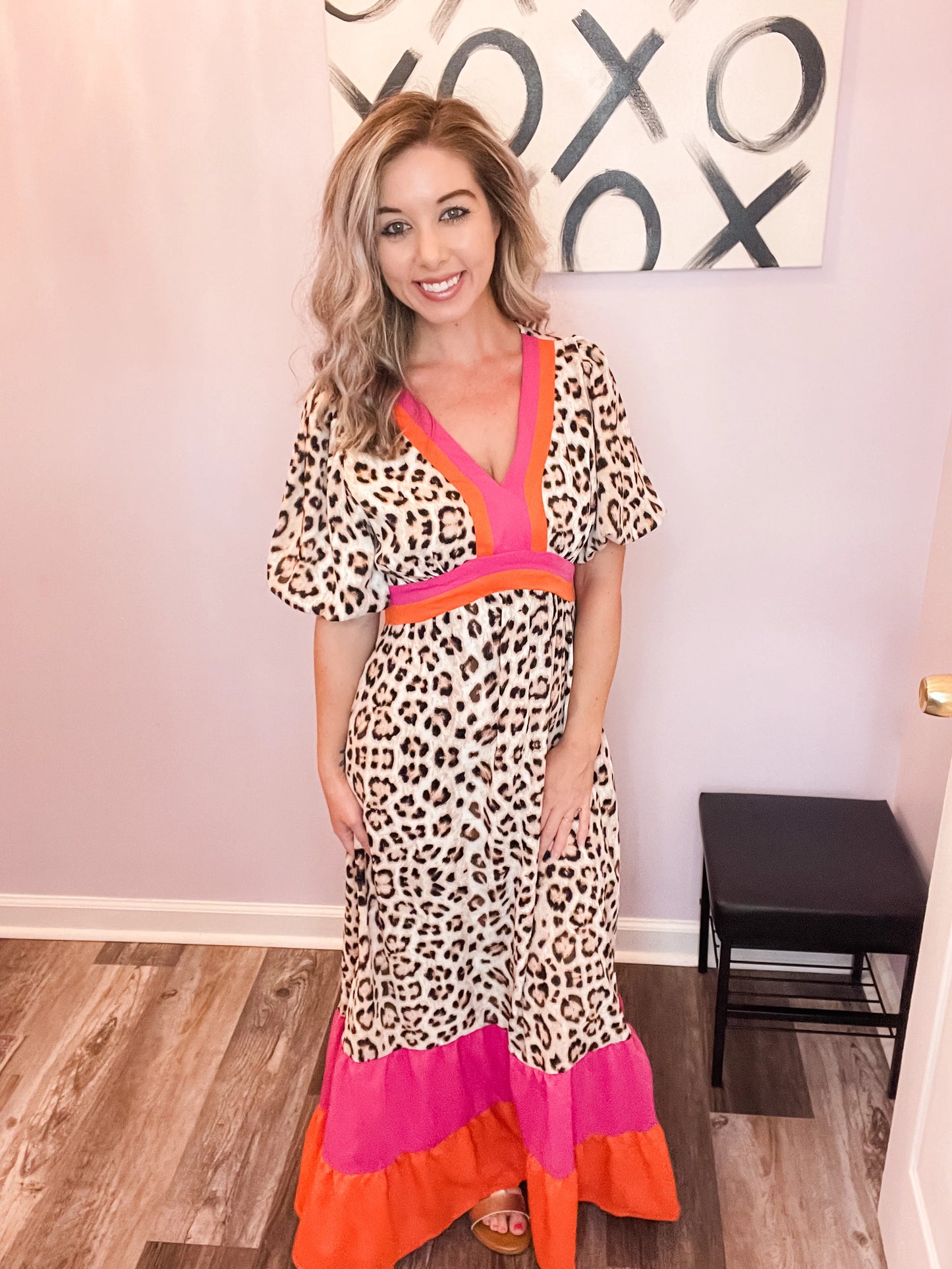 Animal Print Pink Orange Maxi Dress S/M
