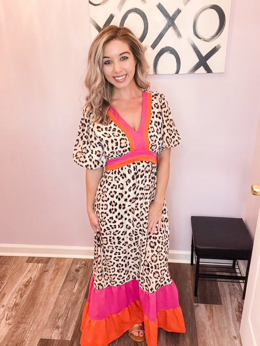 Animal Print Pink Orange Maxi Dress S/M