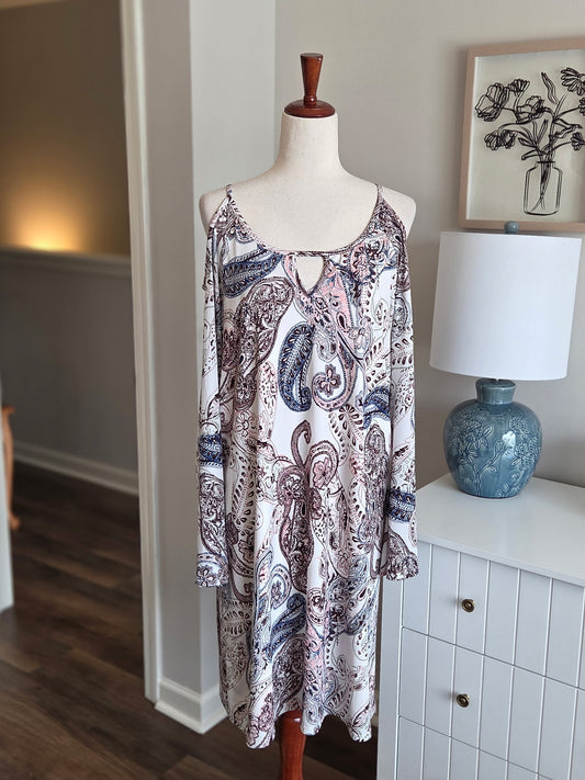 White Multi Color Cold Shoulder Dress 14/16W