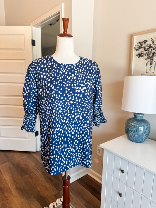 Navy White Print Top L