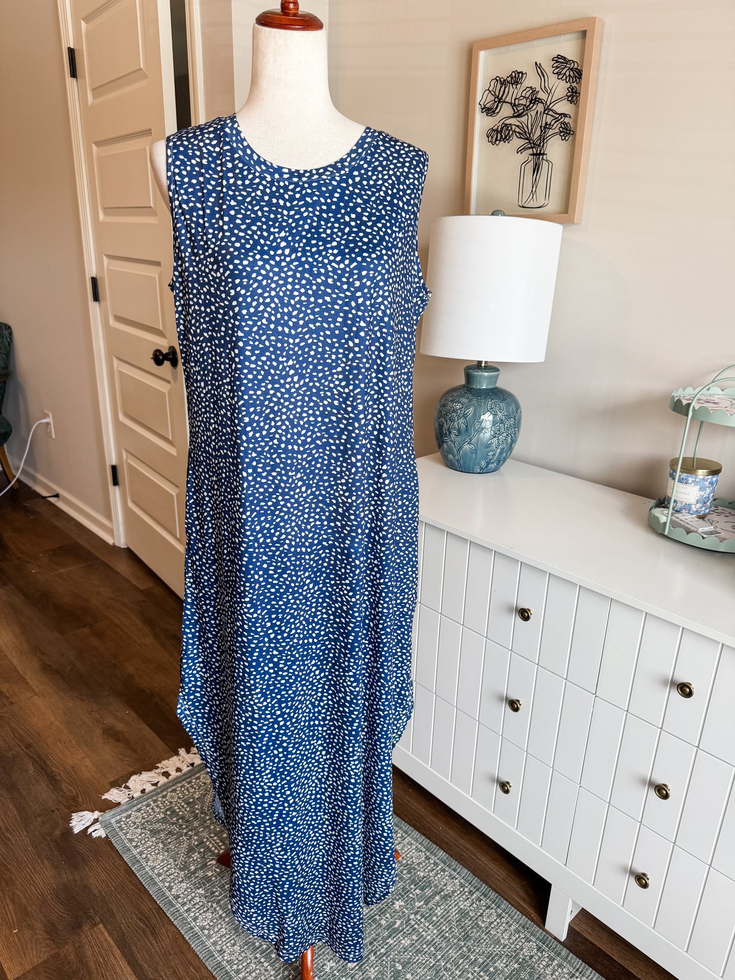 Navy Print Maxi Dress L