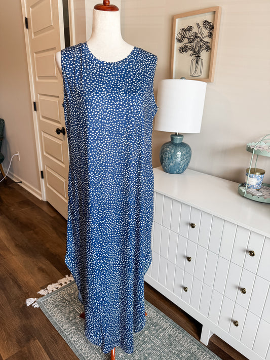 Navy Print Maxi Dress L