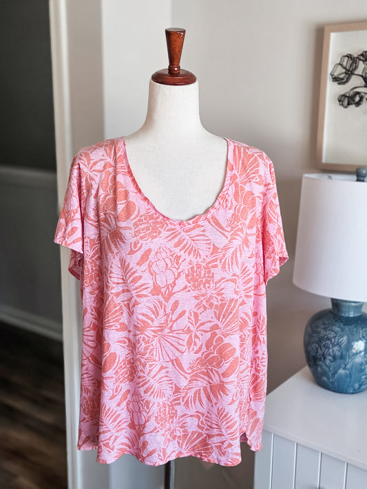 Pink Orange Linen Tee 2X