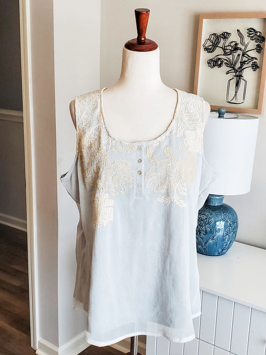 Gray Cream Embroidered Tank PXL