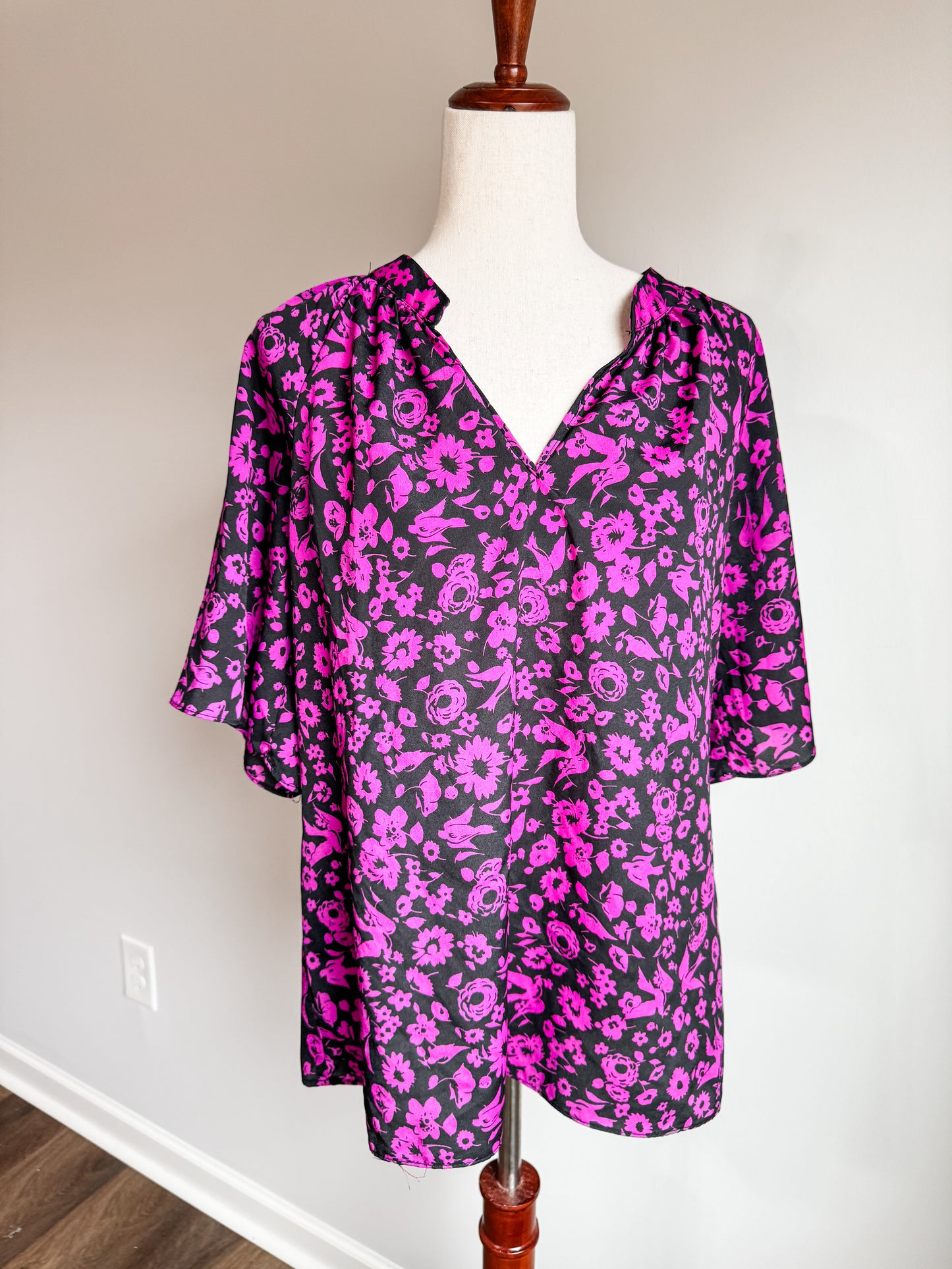 Purple Black Floral Top M