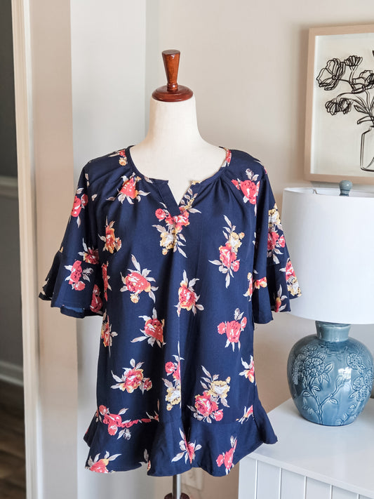 Navy Floral Top S
