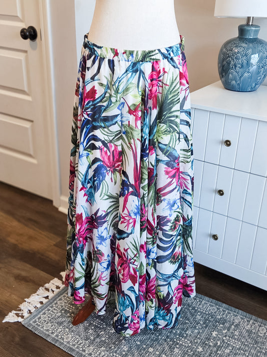 Multi Color Tropical Maxi Skirt M