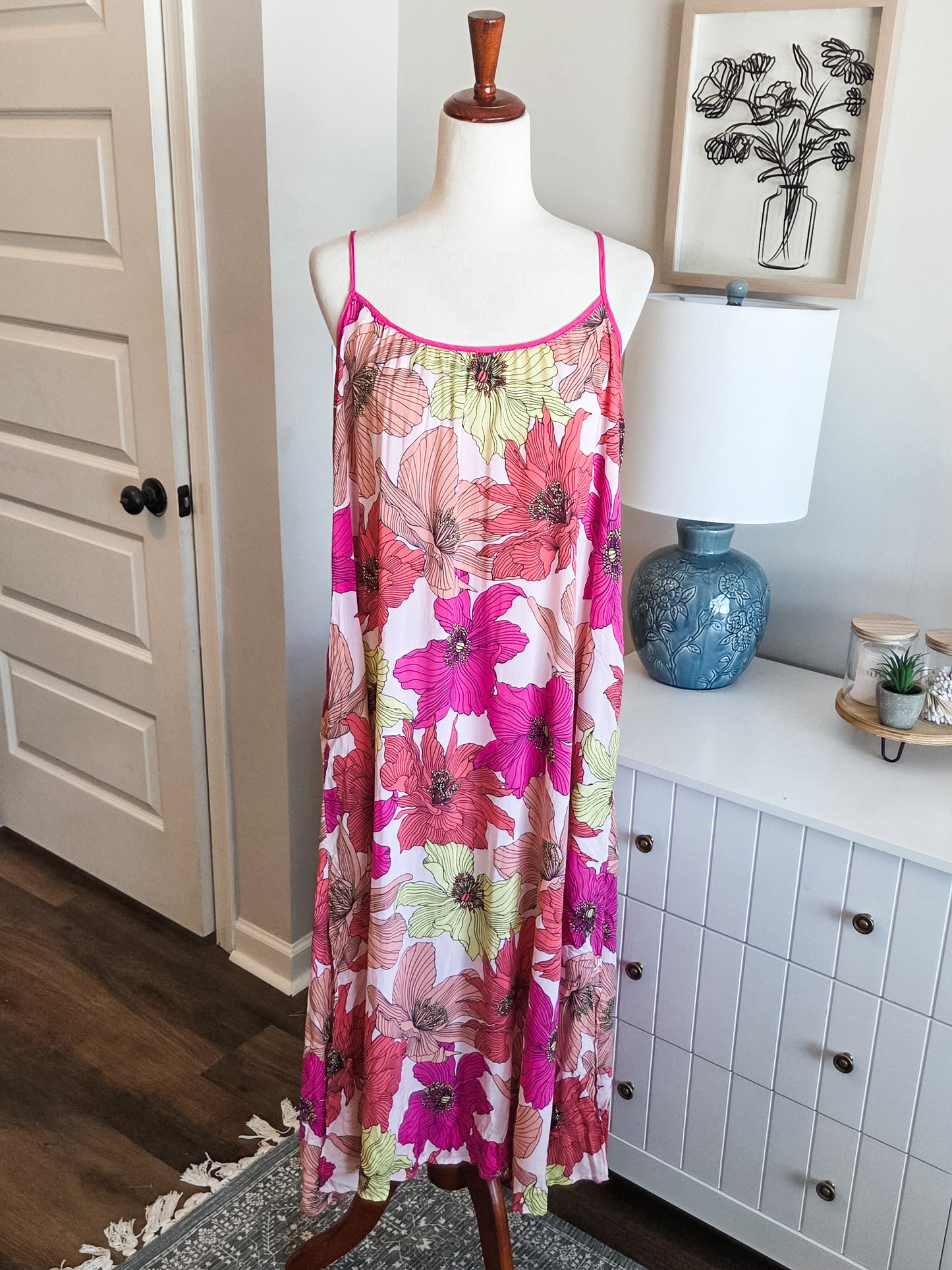 Pink Floral Maxi Dress M