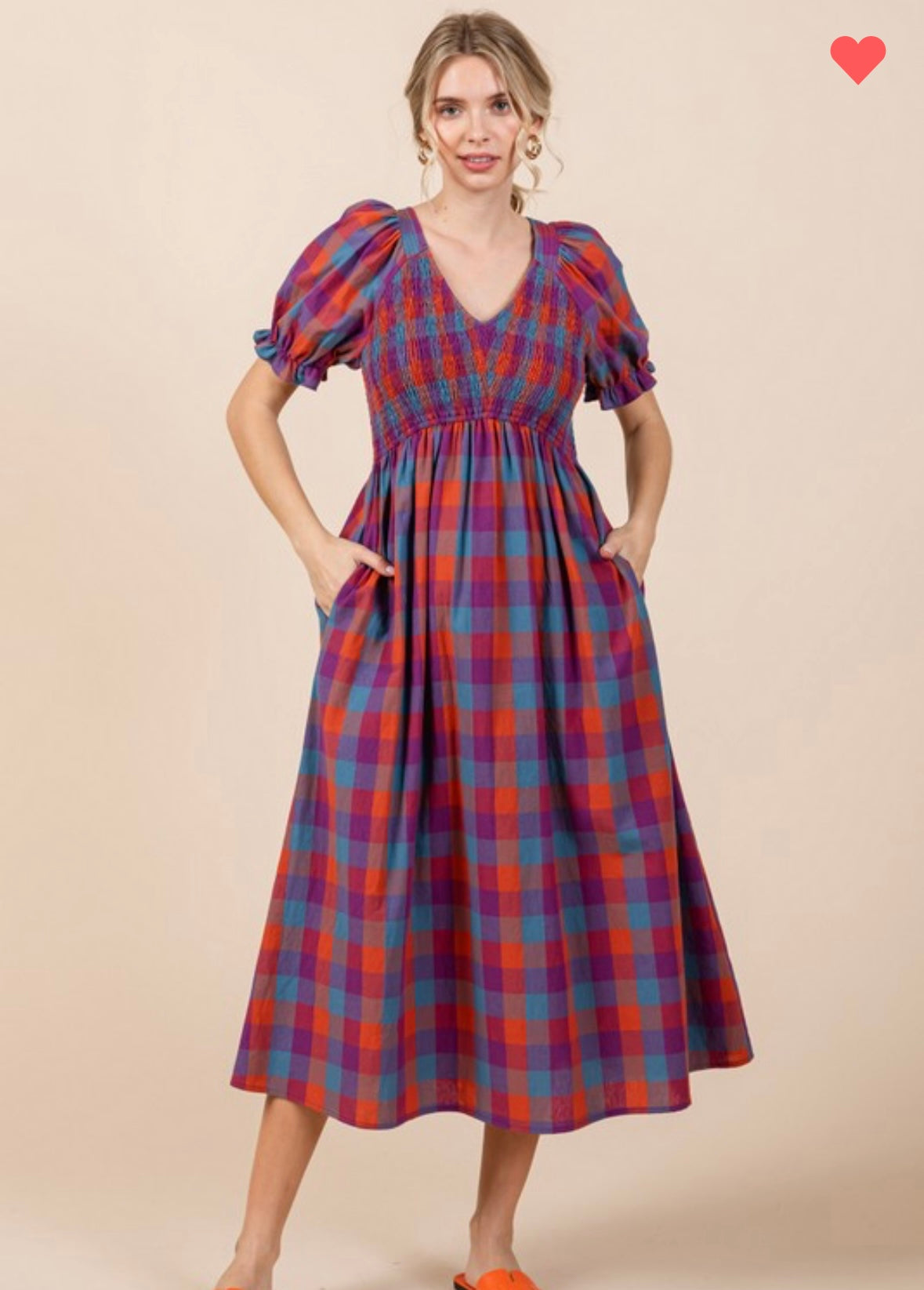 Plaid Cotton Dress :: Blue + Orange