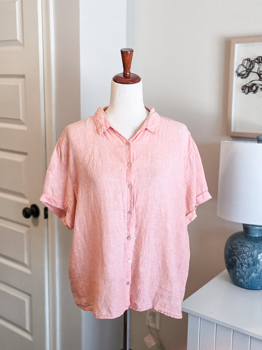 Pink Linen Button Up L