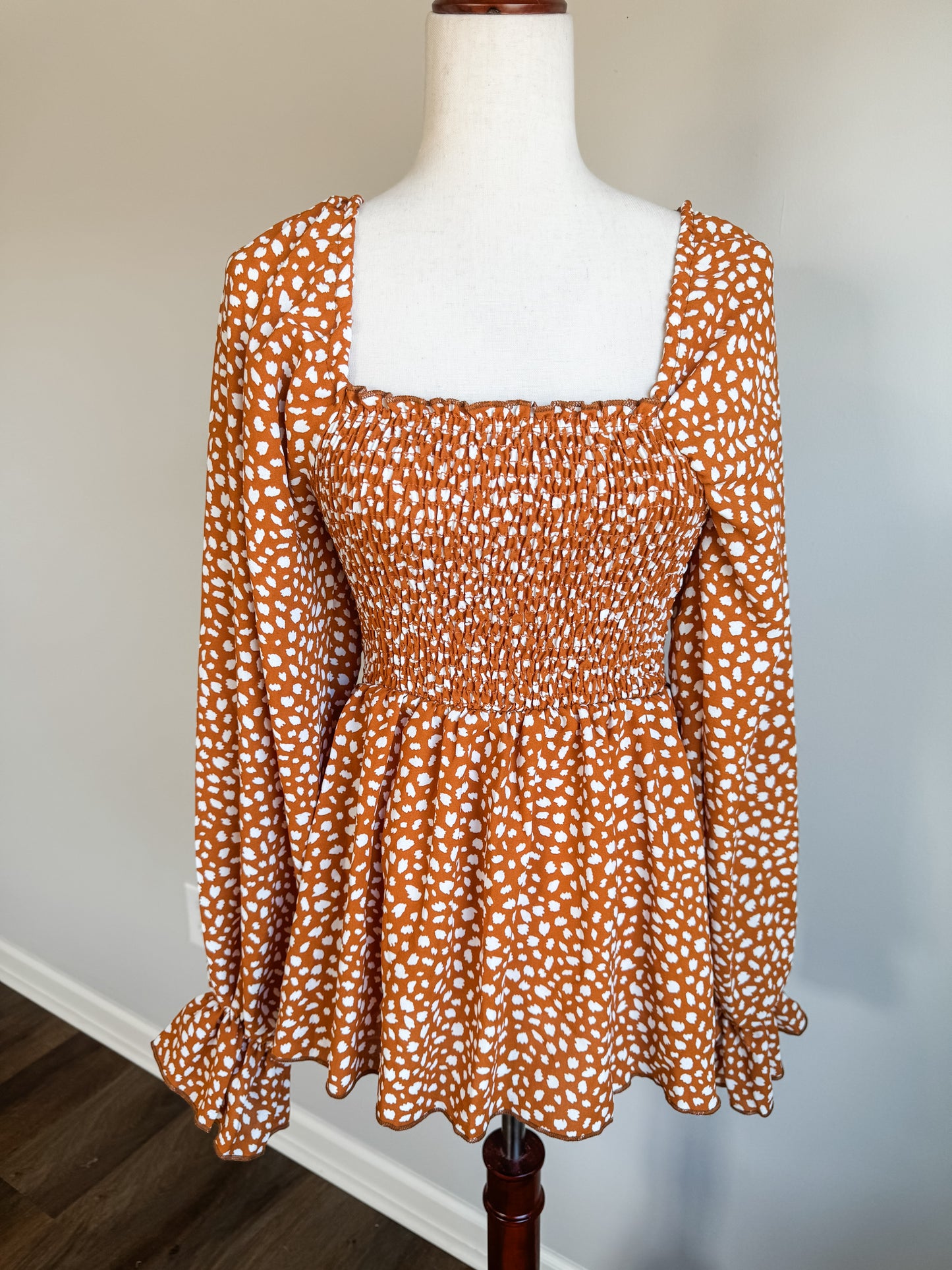 Rust Smocked Print Top S