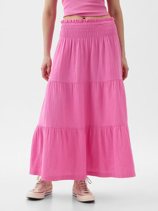 Pink Cotton Maxi Skirt S