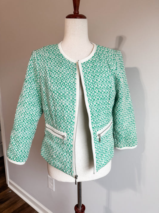 Green White Textured Jacket S