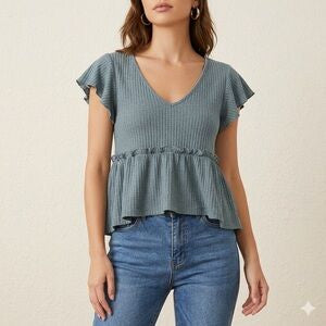 Dusty Green Waffle Knit Top S