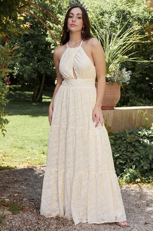 Cream Embossed Maxi Dress M