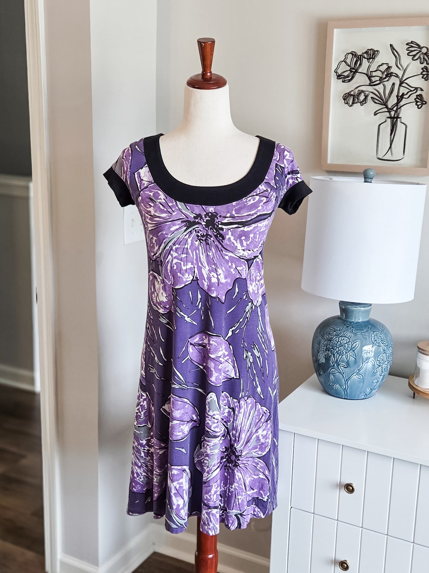 Purple Black Floral Dress XS