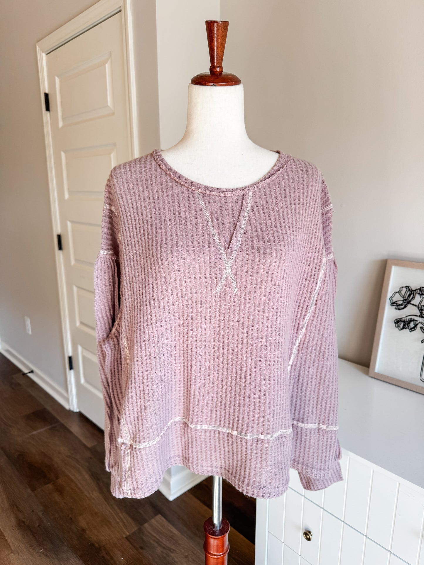 NWT Dusty Purple Waffle Knit Top L