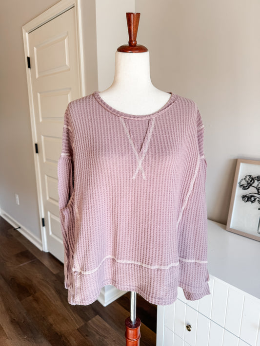 NWT Dusty Purple Waffle Knit Top L