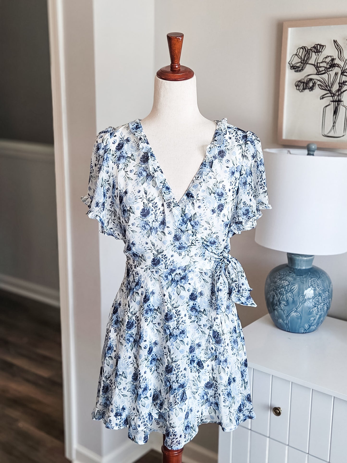 Blue Green Cream Floral Dress XS/S