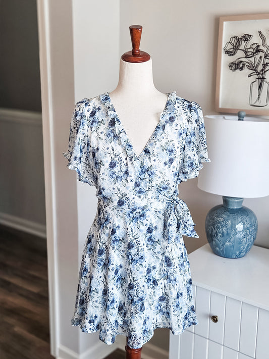 Blue Green Cream Floral Dress XS/S