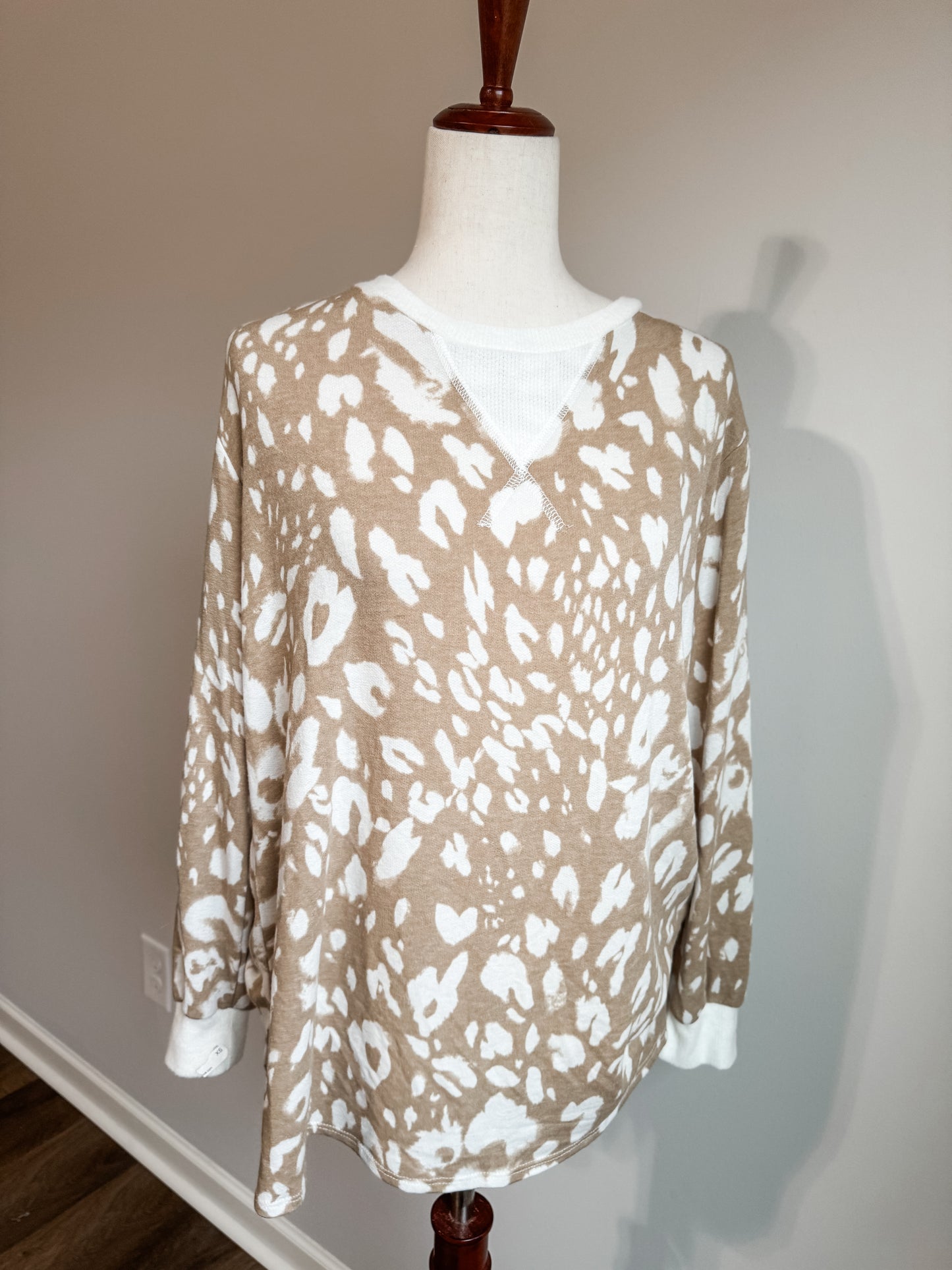 Brown White Print Top M