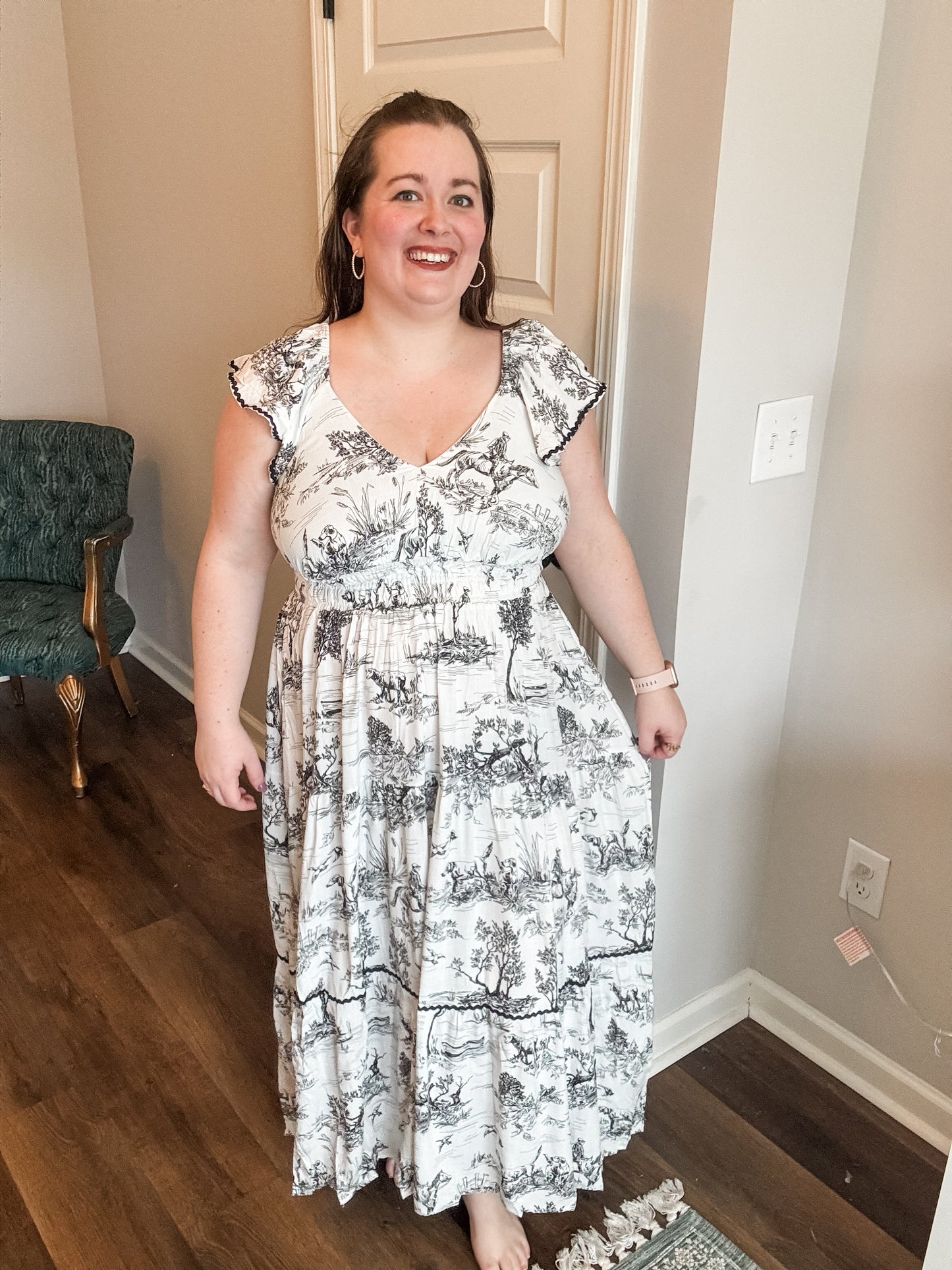 NEW Black White Toile Print Dress
