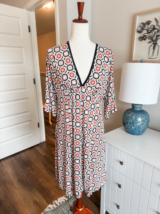 Black Pink Cream Print Dress M