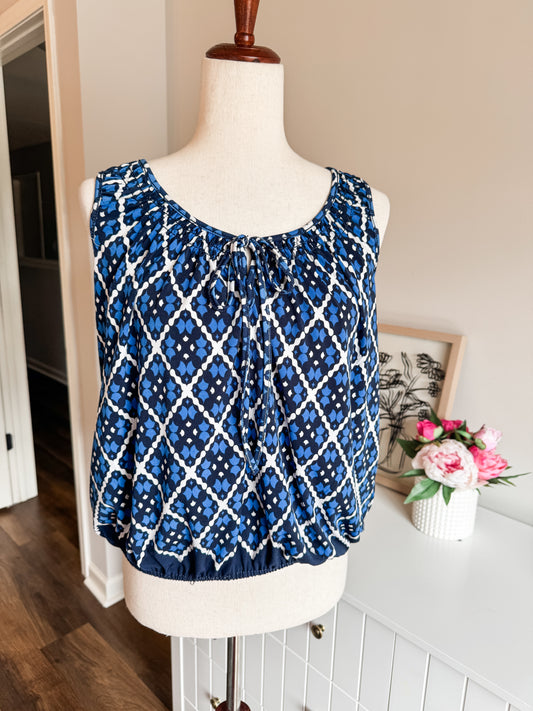 Blue White Print Tank S