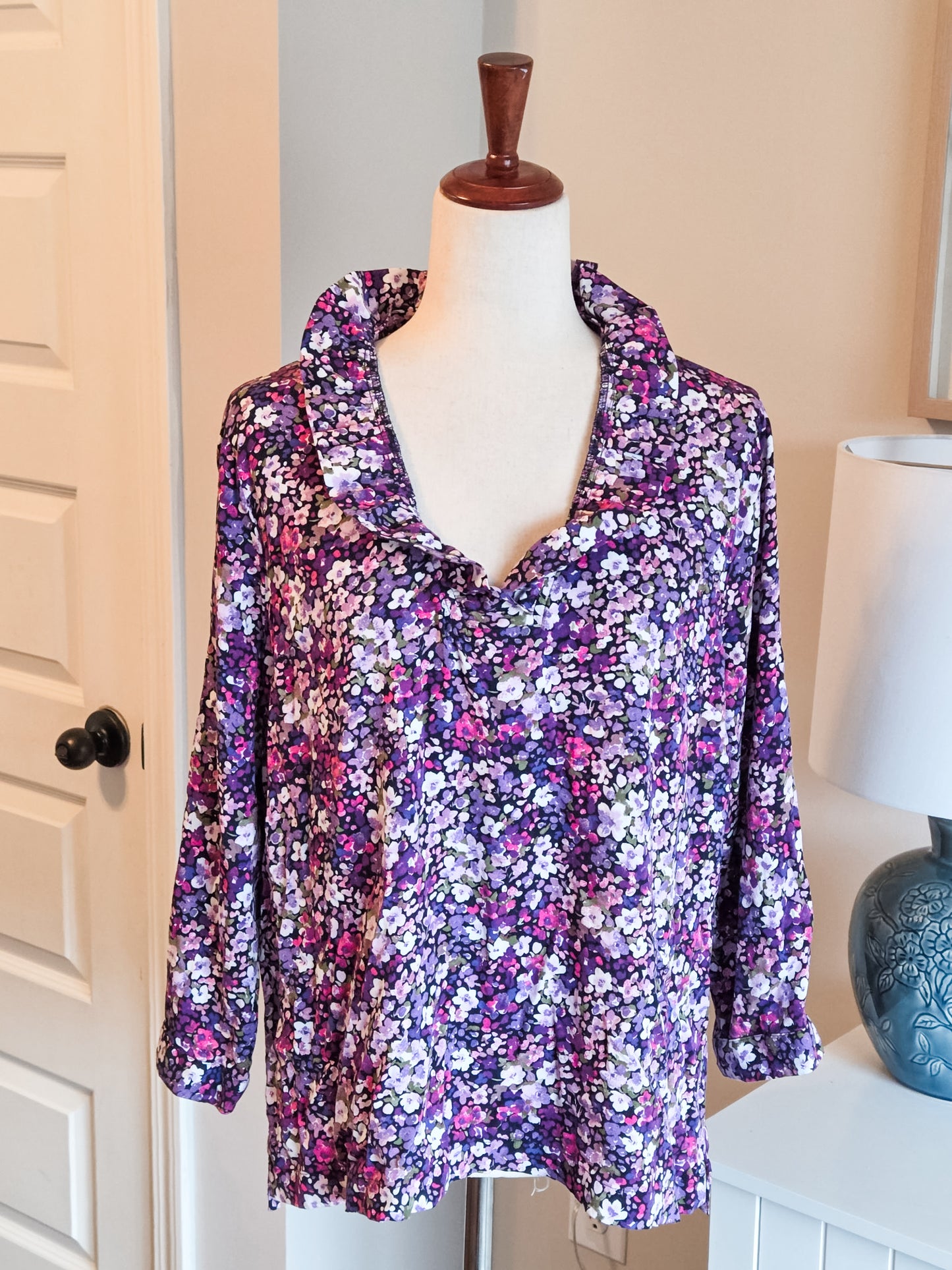 Purple Pink Floral Top L