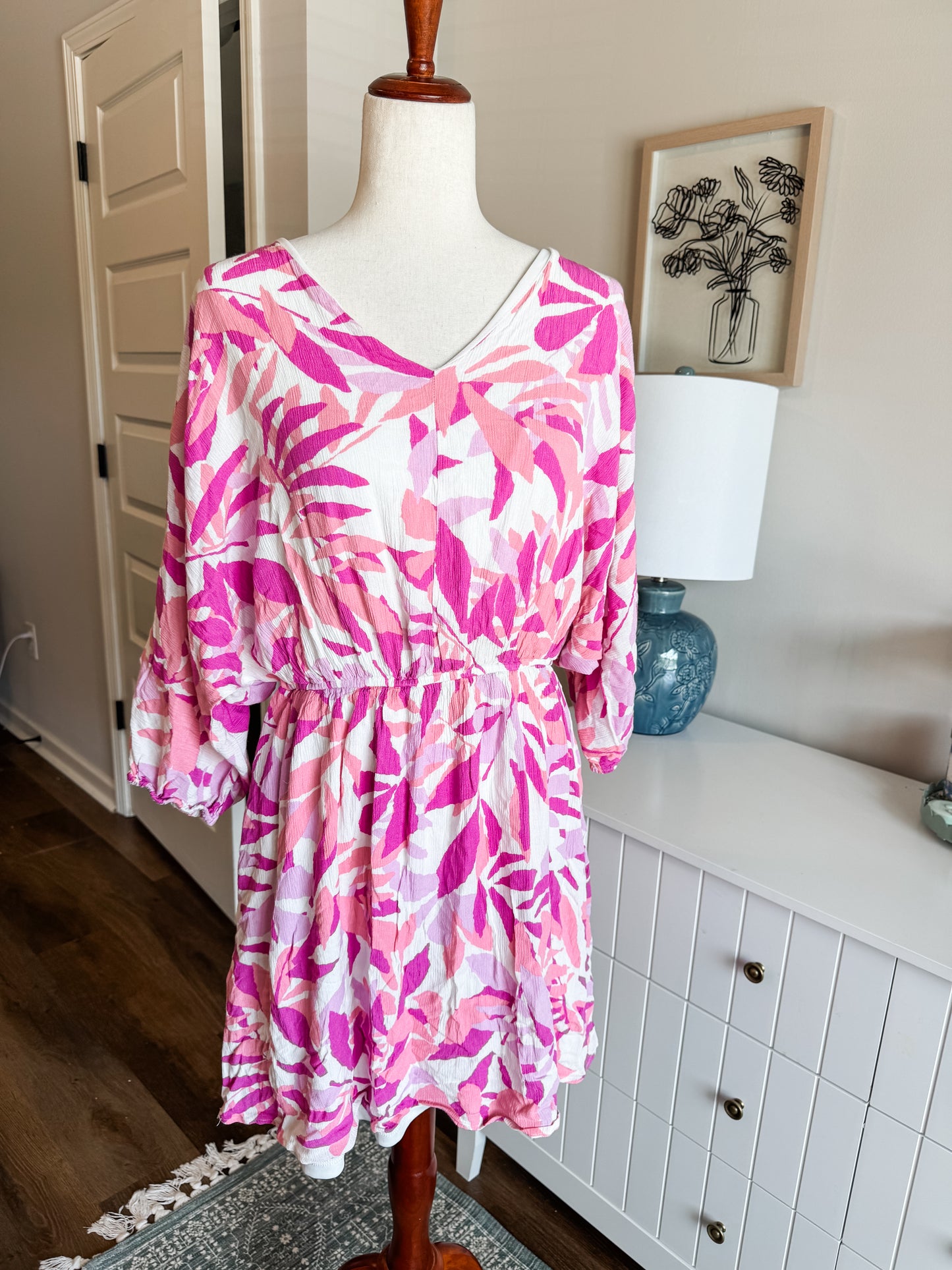 Pink White Print Dress 1X