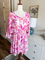Pink White Print Dress 1X
