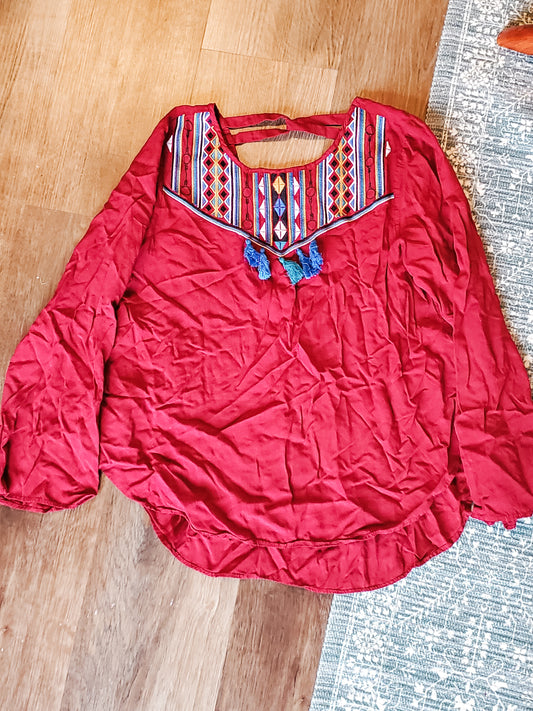 Burgundy Embroidered Top Youth XL
