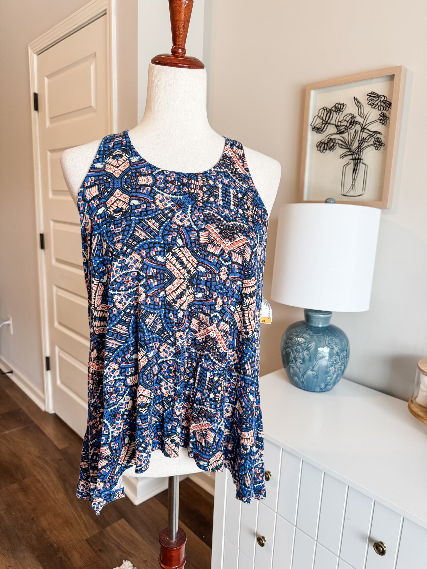 Blue Orange Cream Black Print Tank S