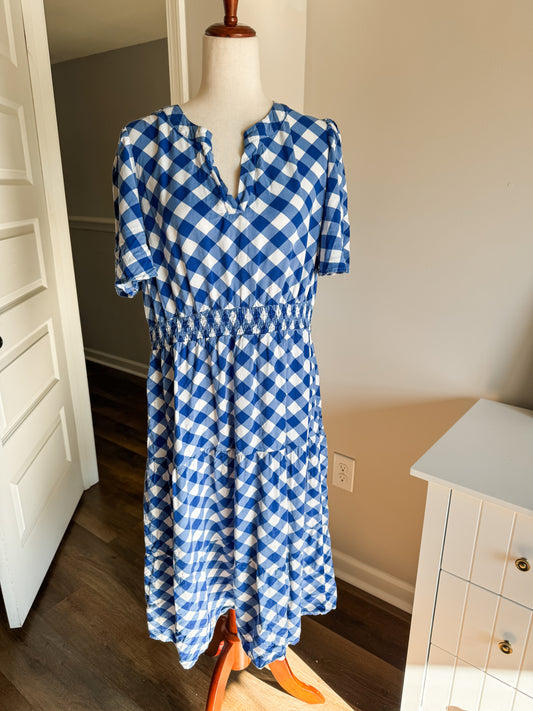 Blue White Gingham Dress XL