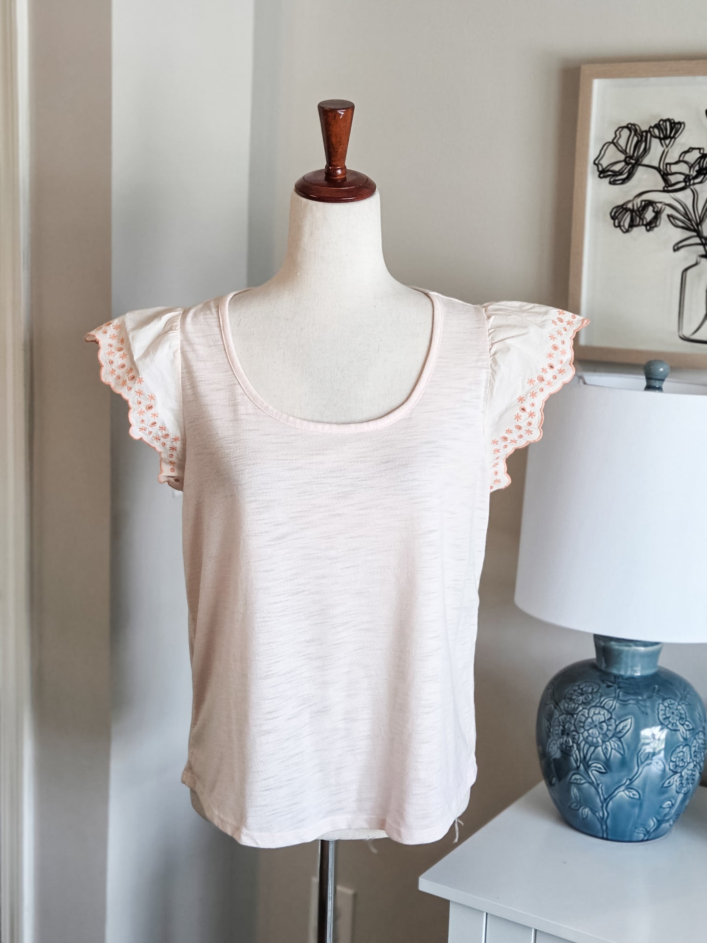 Pale Pink Eyelet Sleeve Top M