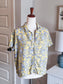 Yellow Blue Bird Print Button Up L