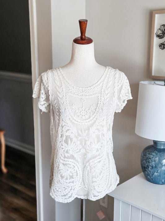 Cream Lace Top S