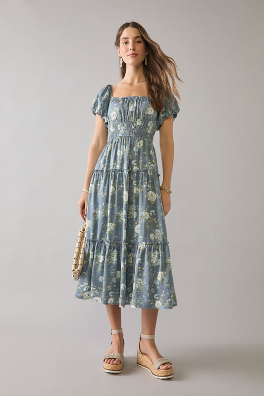 Blue and Green Floral Dress L